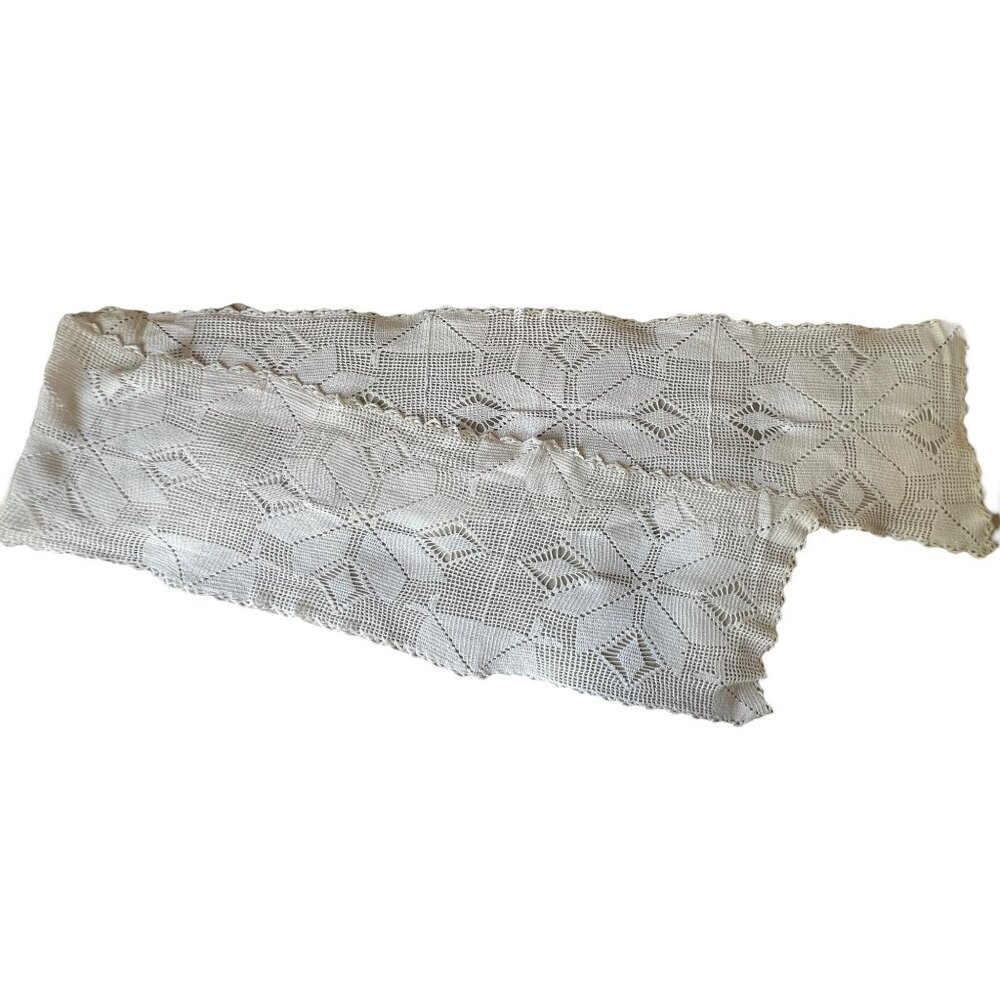 Hand Crocheted White Cotton Table Runner 80" x 10.25" Intricate Snowflake Design